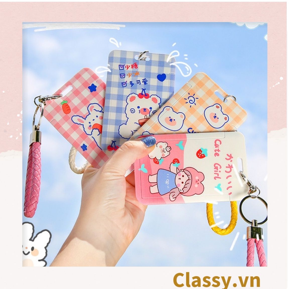 Thẻ đeo, móc khóa gắn hình 11x7cm, họa tiết hoạt hình đáng yêu, mang theo đi học đi làm tiện lợi PK1195