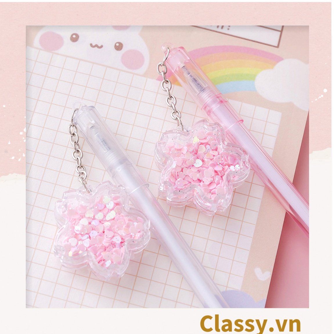 Bút gel 0.5mm màu hồng, đính kèm bông hoa, tùy chọn cho sinh viên/nhân viên văn phòng PK1200