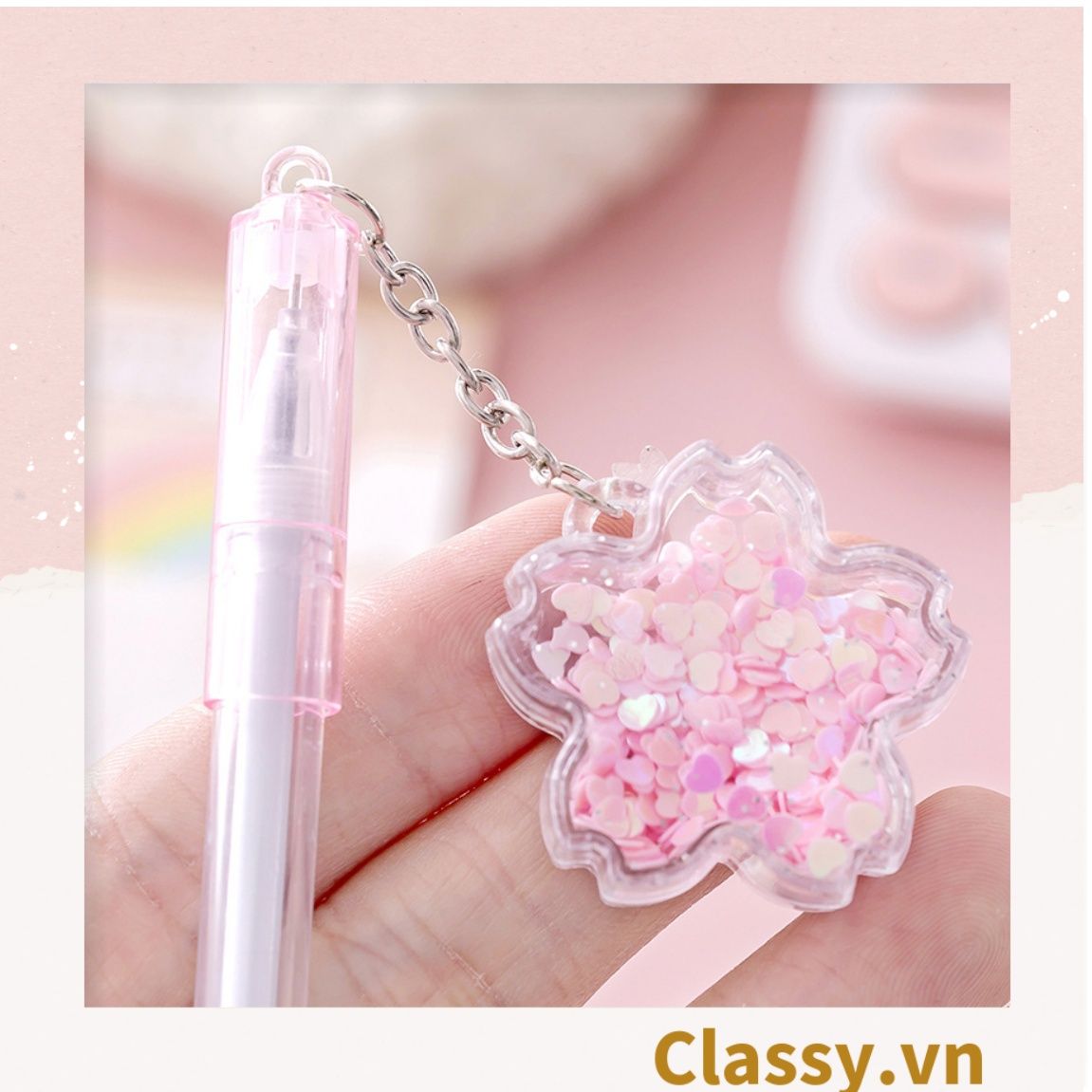 Bút gel 0.5mm màu hồng, đính kèm bông hoa, tùy chọn cho sinh viên/nhân viên văn phòng PK1200