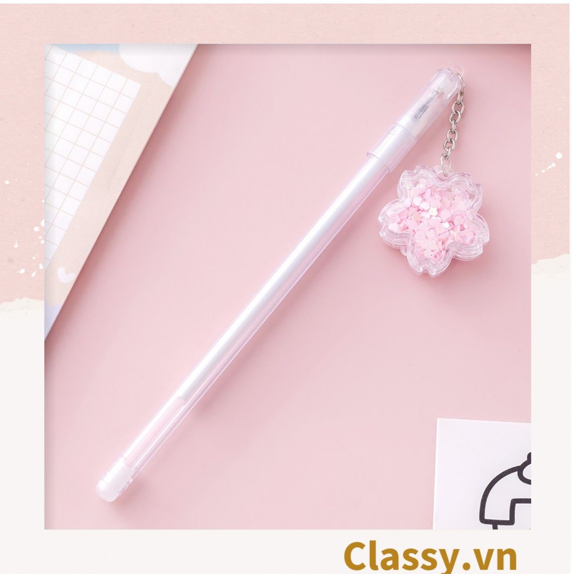 Bút gel 0.5mm màu hồng, đính kèm bông hoa, tùy chọn cho sinh viên/nhân viên văn phòng PK1200