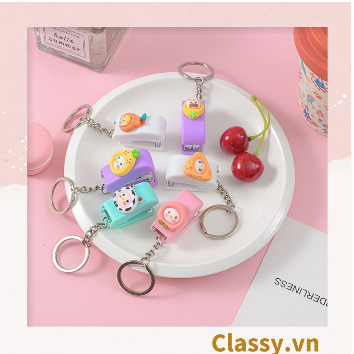 Bấm giấy dập ghim mini Classy đa năng cỡ nhỏ 3.9x1.6x2.7CM, nhiều màu đa dạng có thể dùng làm móc khóa PK1216