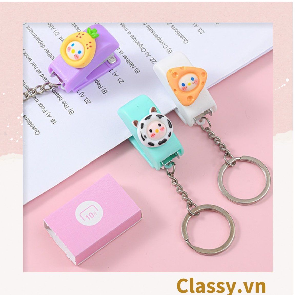 Bấm giấy dập ghim mini Classy đa năng cỡ nhỏ 3.9x1.6x2.7CM, nhiều màu đa dạng có thể dùng làm móc khóa PK1216