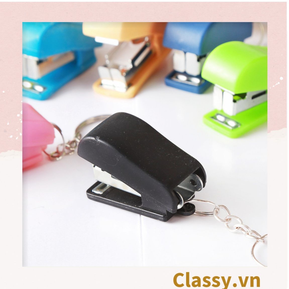 Bấm giấy dập ghim mini Classy đa năng cỡ nhỏ 3.9x1.6x2.7CM, nhiều màu đa dạng có thể dùng làm móc khóa PK1216