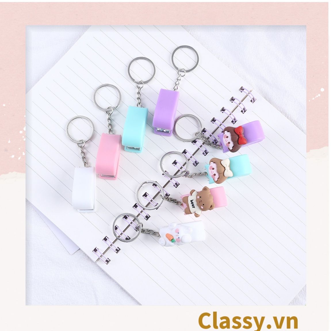 Bấm giấy dập ghim mini Classy đa năng cỡ nhỏ 3.9x1.6x2.7CM, nhiều màu đa dạng có thể dùng làm móc khóa PK1216