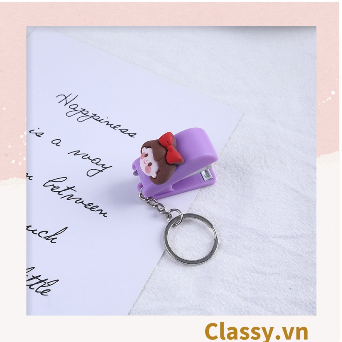 Bấm giấy dập ghim mini Classy đa năng cỡ nhỏ 3.9x1.6x2.7CM, nhiều màu đa dạng có thể dùng làm móc khóa PK1216