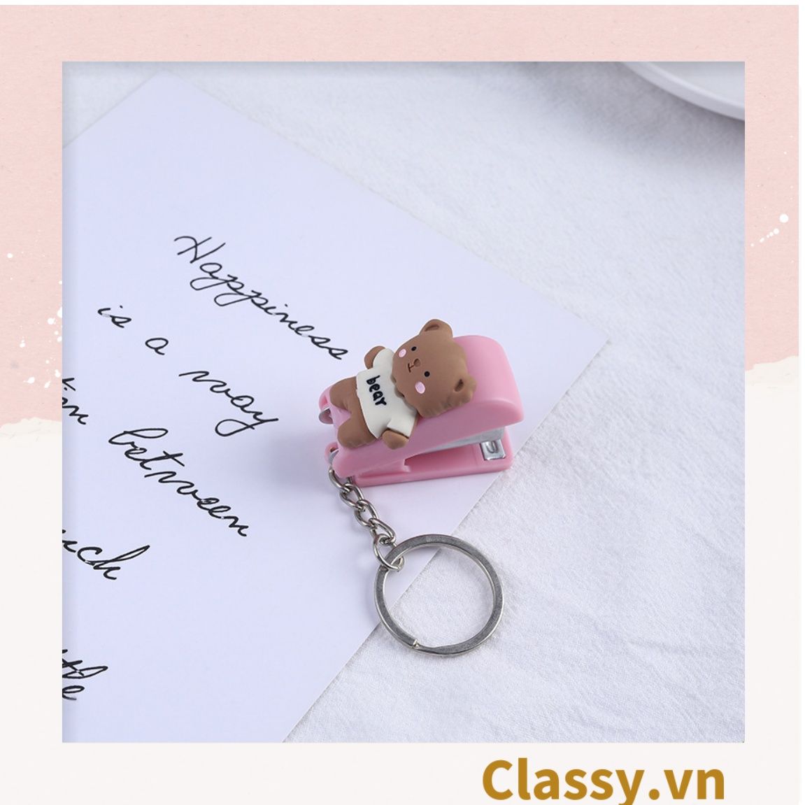 Bấm giấy dập ghim mini Classy đa năng cỡ nhỏ 3.9x1.6x2.7CM, nhiều màu đa dạng có thể dùng làm móc khóa PK1216