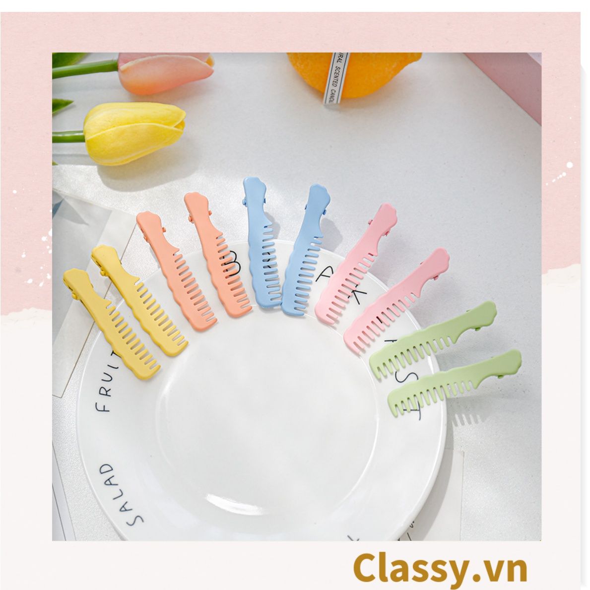 Kẹp tóc mái kiểu dáng chiếc lược, màu sắc pastel nhẹ nhàng dành cho nữ PK1218