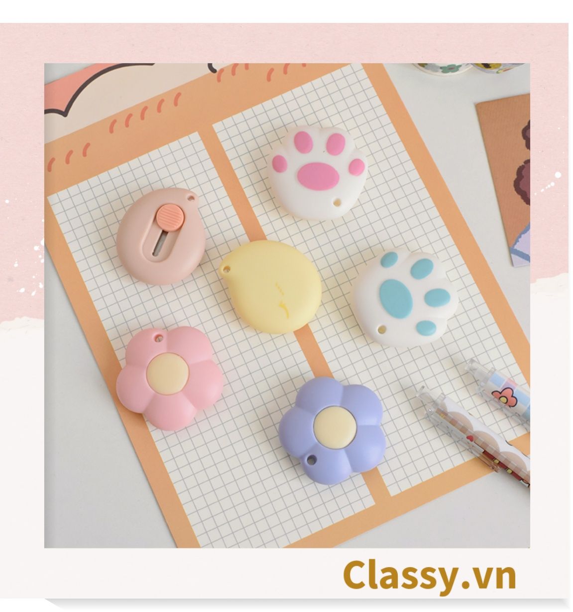 Dao rọc giấy nhỏ gọn 5CM, hình bông hoa, con cún đáng yêu PK1227