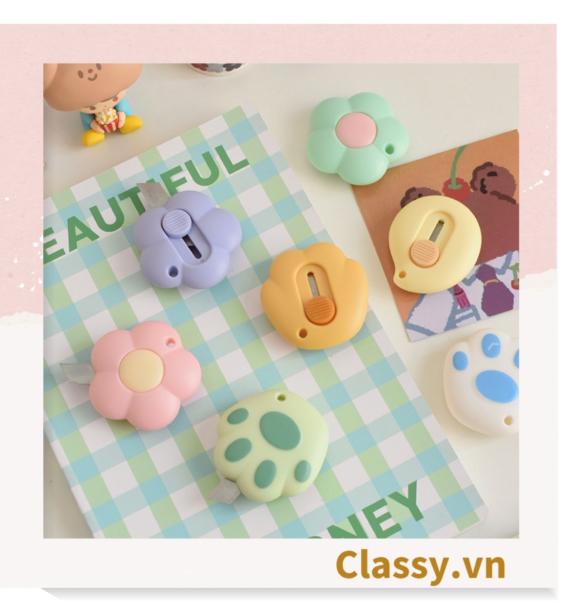Dao rọc giấy nhỏ gọn 5CM, hình bông hoa, con cún đáng yêu PK1227