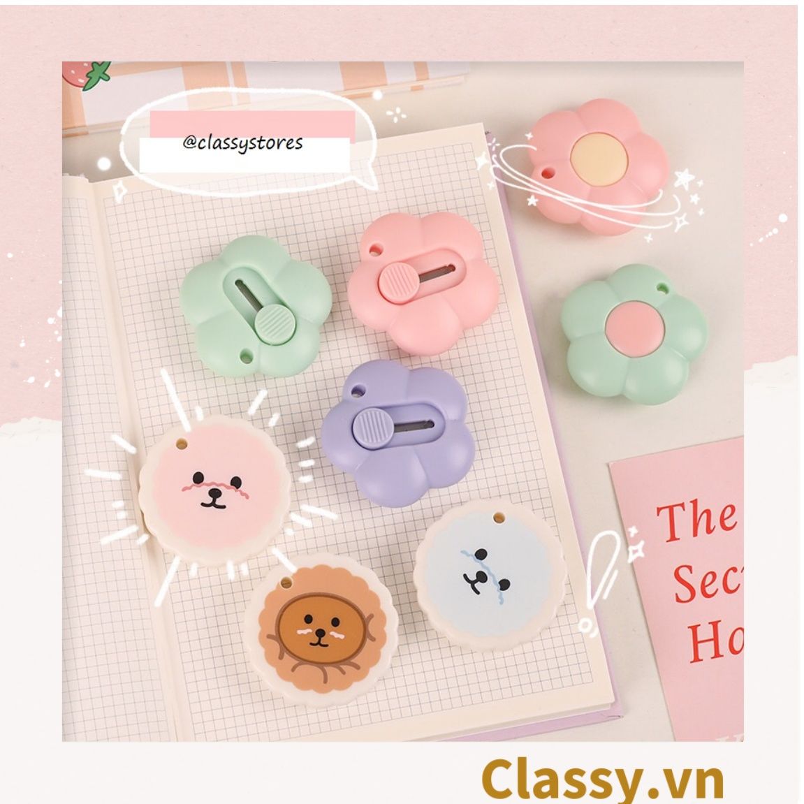Dao rọc giấy nhỏ gọn 5CM, hình bông hoa, con cún đáng yêu PK1227