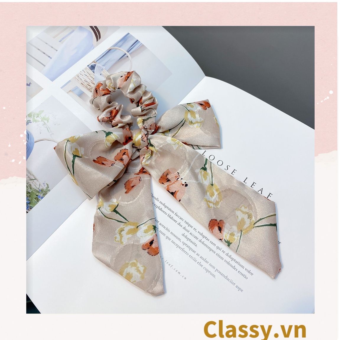 Dây cột tóc vải satin to bản, sang trọng, họa tiết hoa dễ thương, có thể dùng làm phụ kiện chụp ảnh PK1235