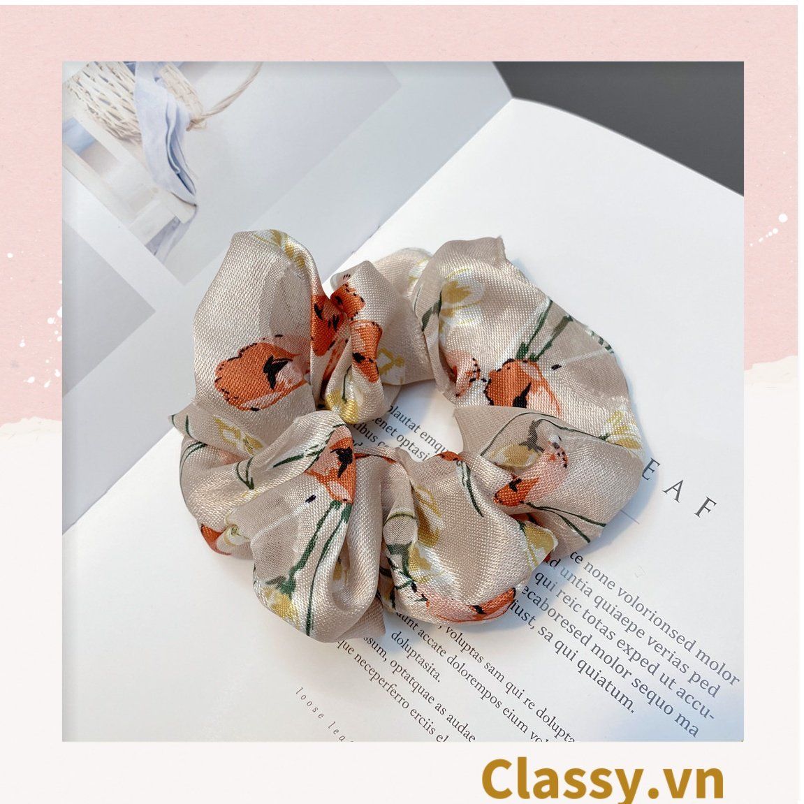 Dây cột tóc vải satin to bản, sang trọng, họa tiết hoa dễ thương, có thể dùng làm phụ kiện chụp ảnh PK1235