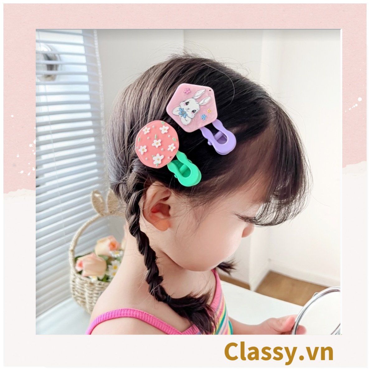 Bộ 2 kẹp tóc mái cho bé gái, nhiều màu nhiều họa tiết đáng yêu PK1237