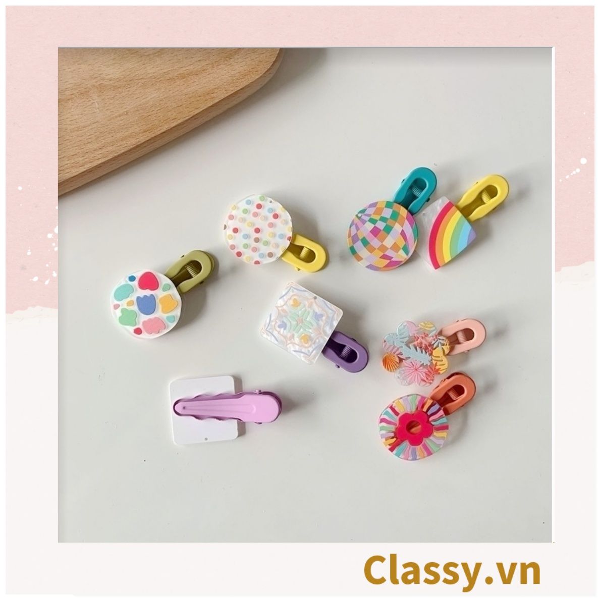 Bộ 2 kẹp tóc mái cho bé gái, nhiều màu nhiều họa tiết đáng yêu PK1237