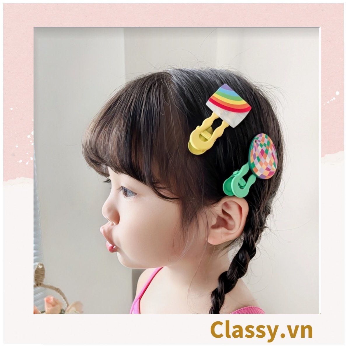 Bộ 2 kẹp tóc mái cho bé gái, nhiều màu nhiều họa tiết đáng yêu PK1237