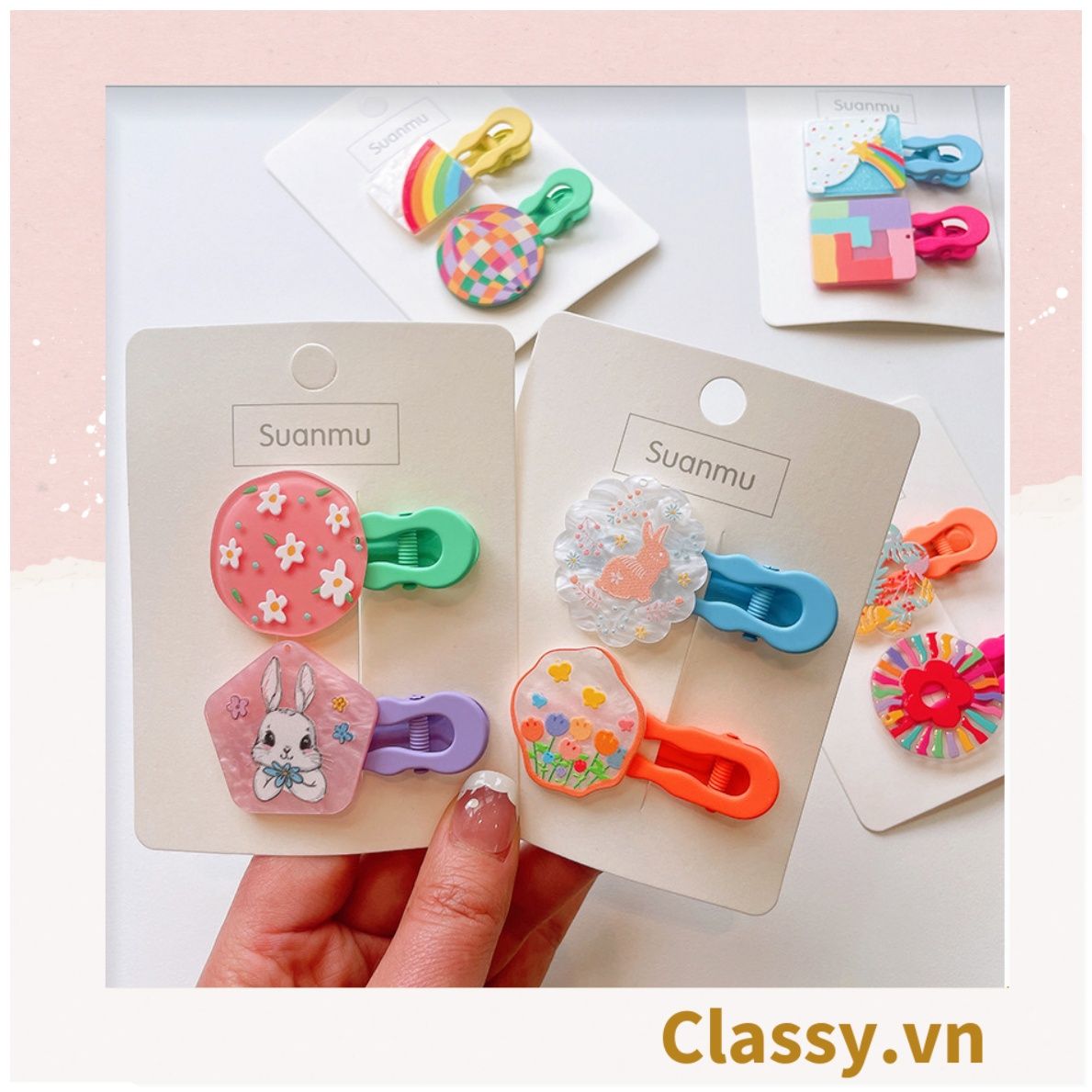 Bộ 2 kẹp tóc mái cho bé gái, nhiều màu nhiều họa tiết đáng yêu PK1237