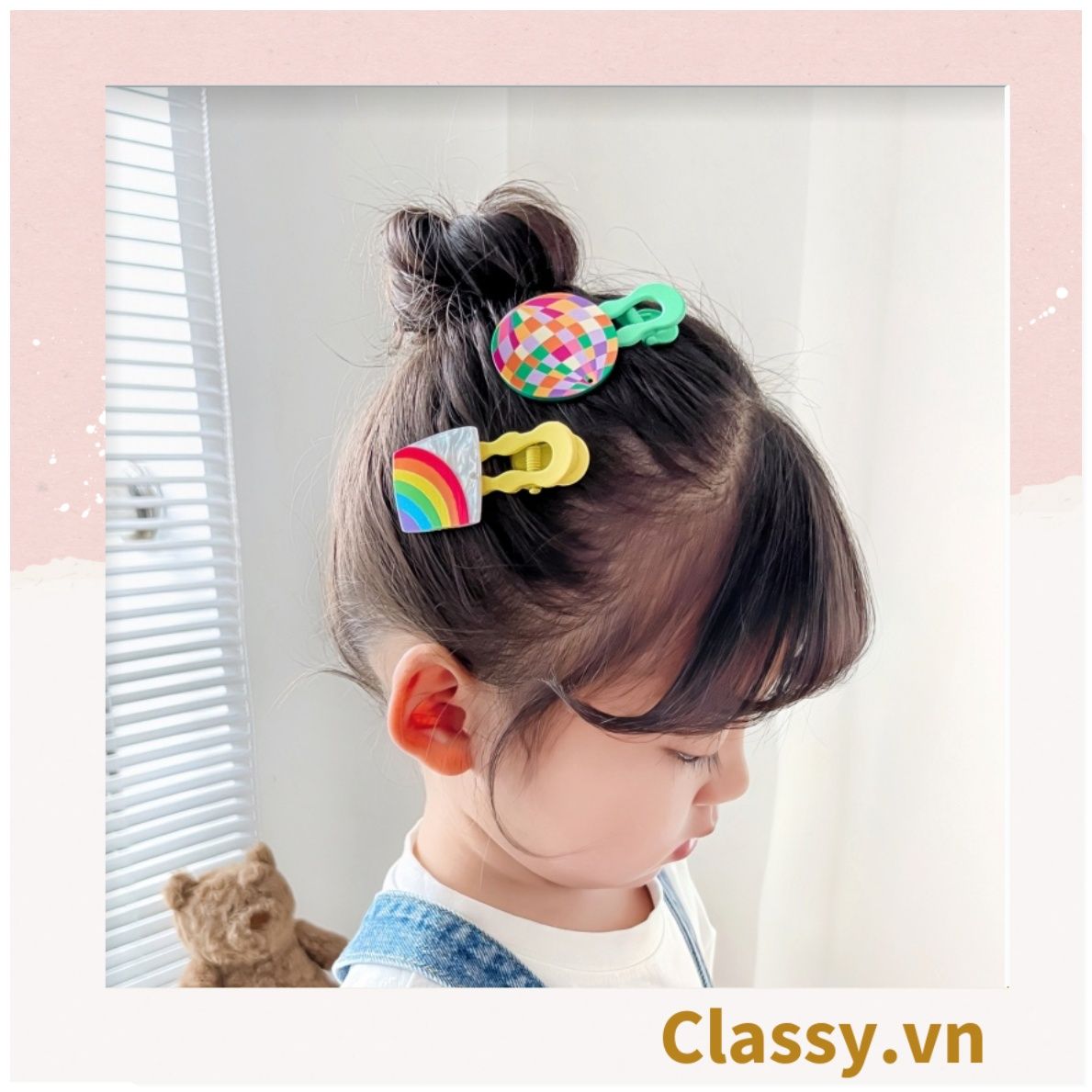 Bộ 2 kẹp tóc mái cho bé gái, nhiều màu nhiều họa tiết đáng yêu PK1237
