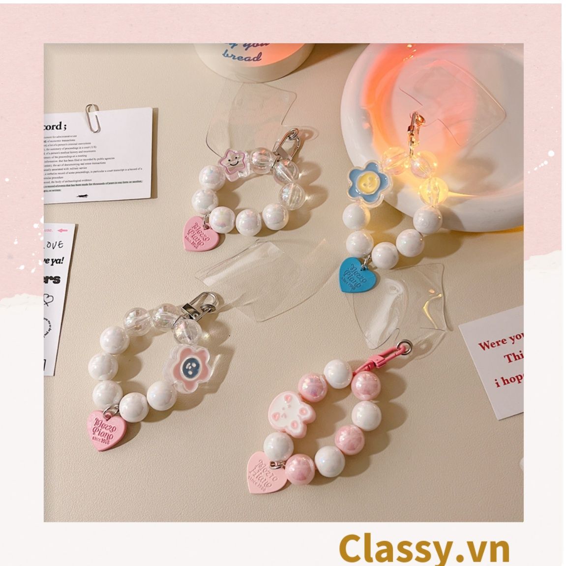 Classy Móc khóa chuỗi hạt nhựa nhiều màu, nhiều kích thước PK1268