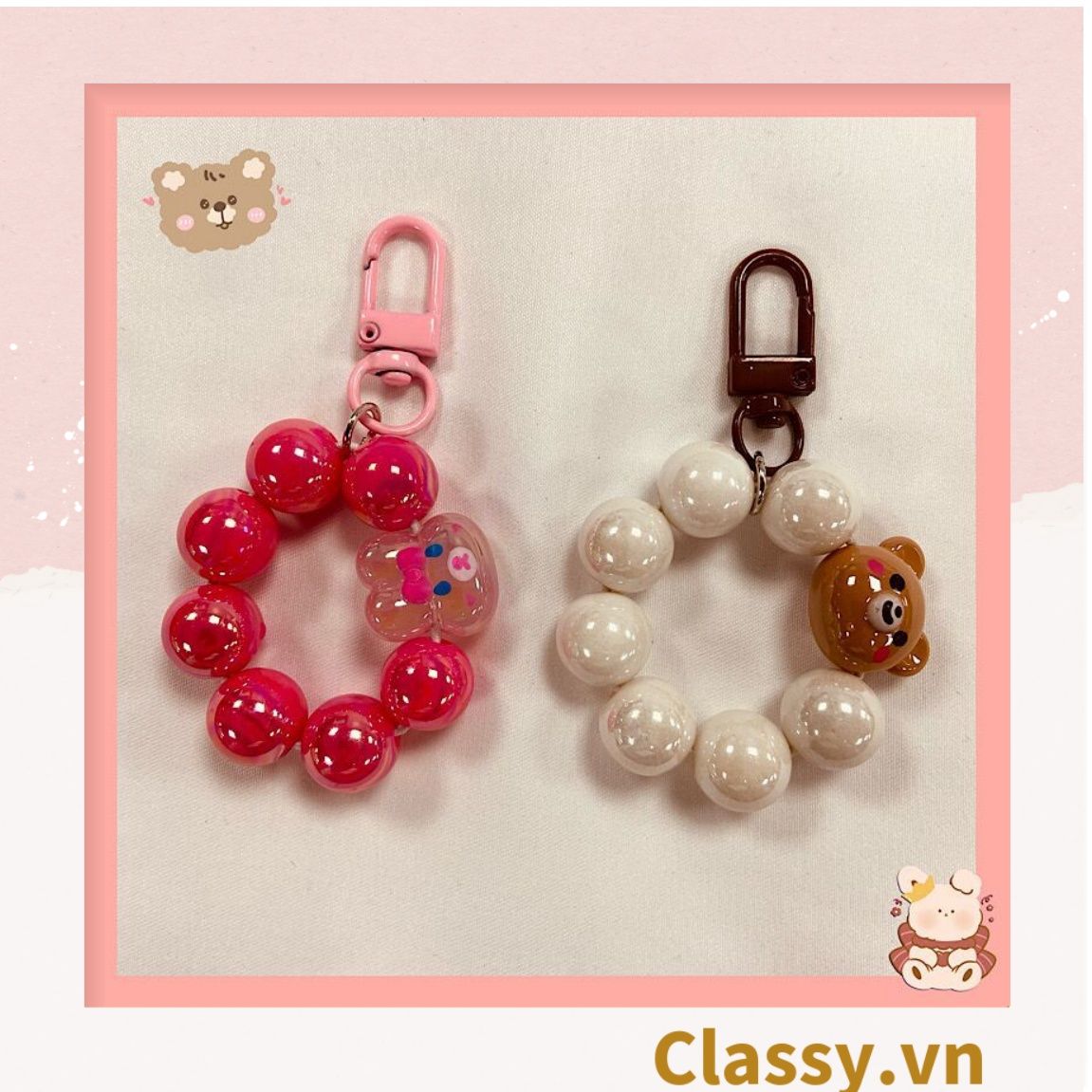 Classy Móc khóa chuỗi hạt nhựa nhiều màu, nhiều kích thước PK1268
