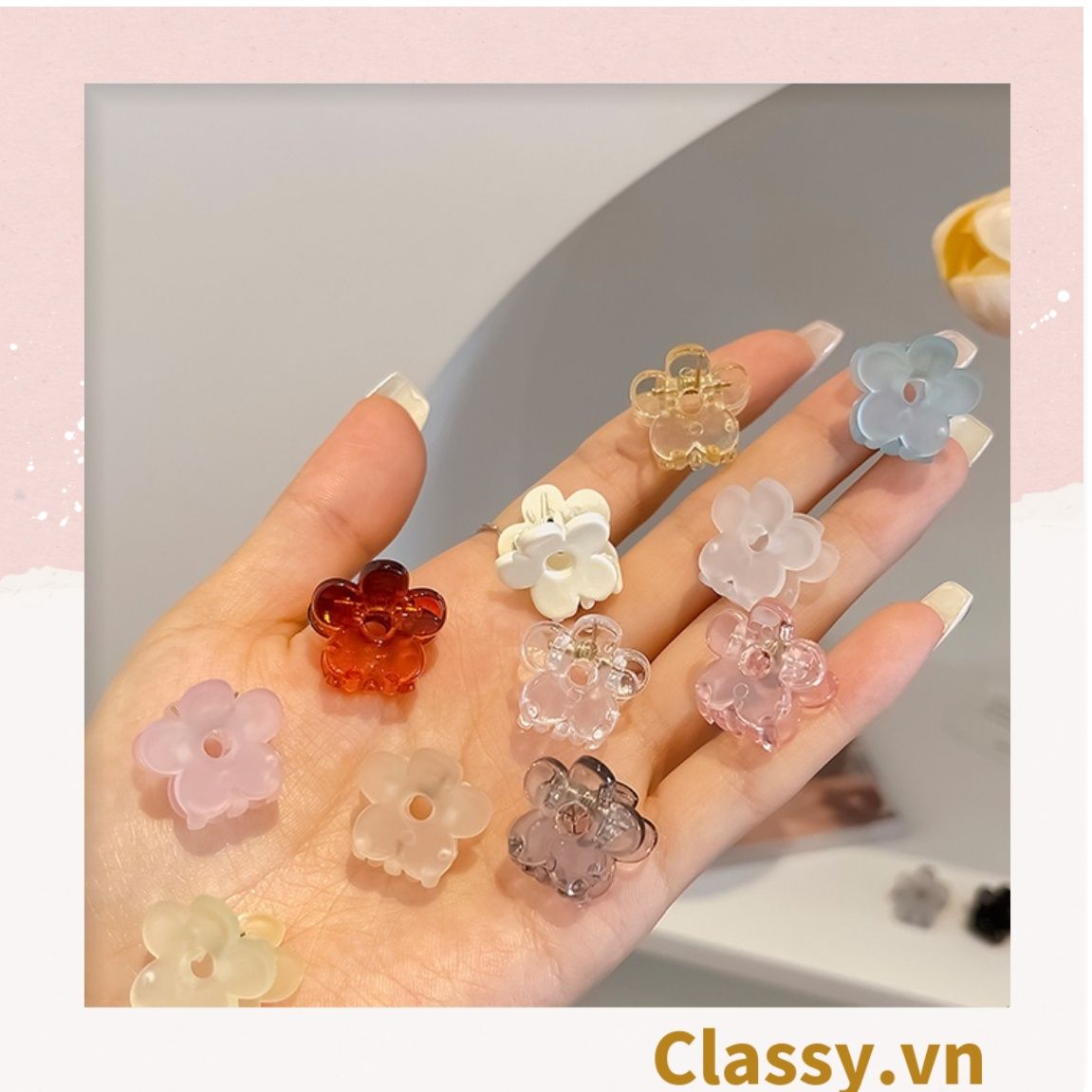 Hộp 16 chiếc Kẹp tóc càng cua cỡ nhỏ hình bông hoa nhiều màu PK1270
