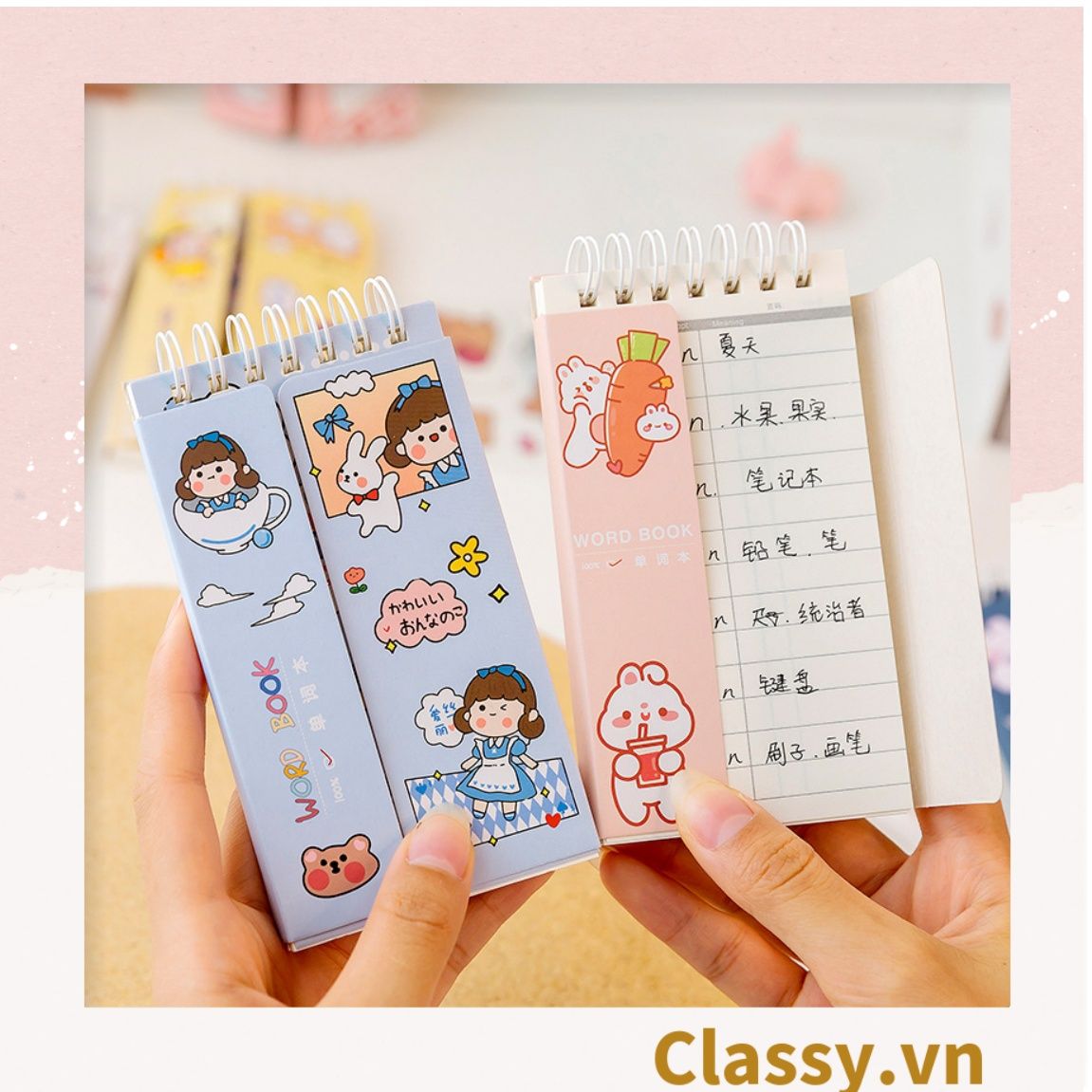  Classy Sổ từ vựng Sổ tay mini, sổ kẻ ngang, kích thước 7.5x13CM họa tiết ngẫu nhiên PK1278 