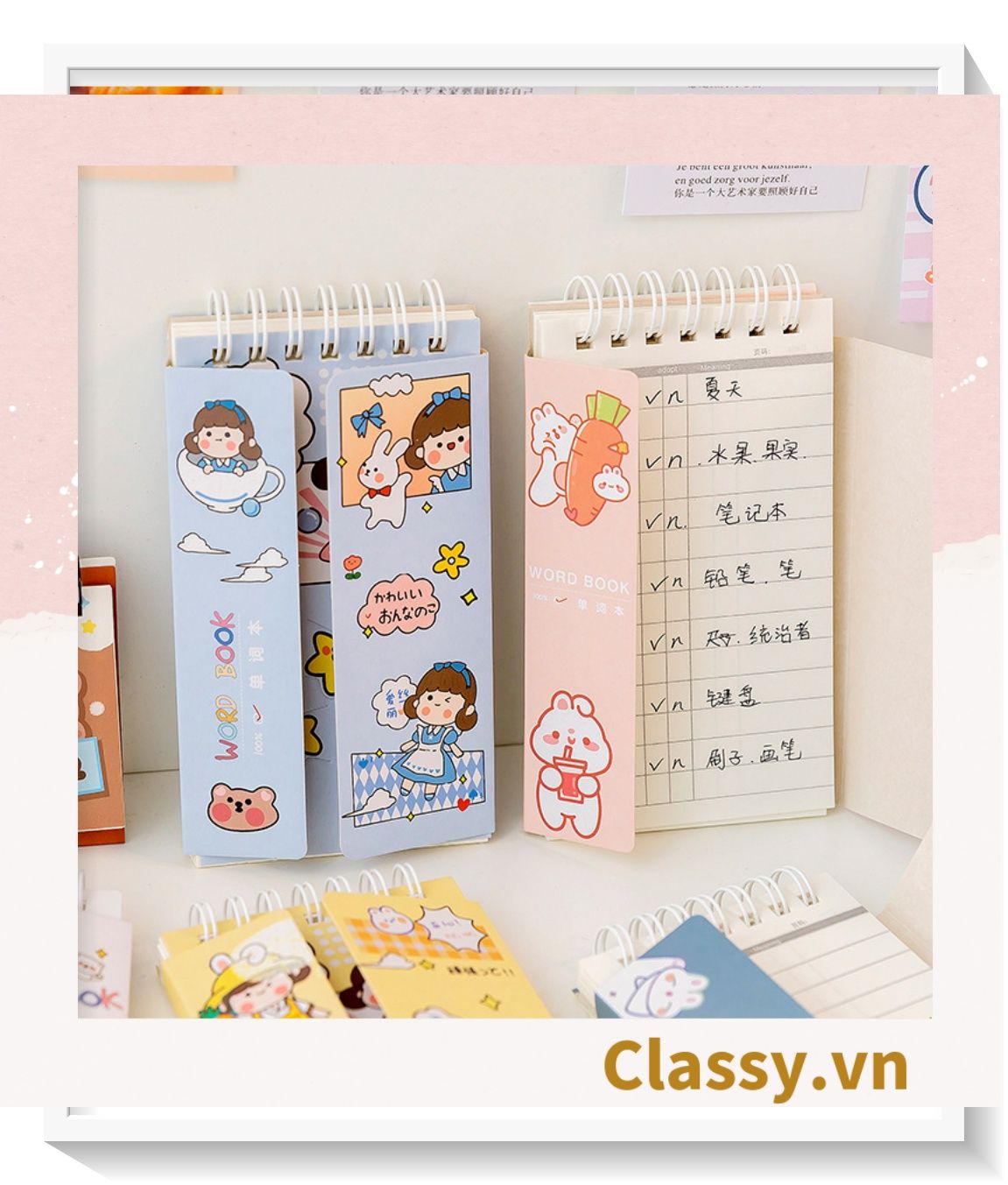  Classy Sổ từ vựng Sổ tay mini, sổ kẻ ngang, kích thước 7.5x13CM họa tiết ngẫu nhiên PK1278 