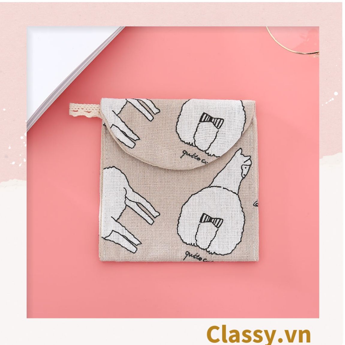 Túi vải cầm tay mini kích cỡ 13CM, nhiều màu nhiều họa tiết đựng phụ kiện PK1288