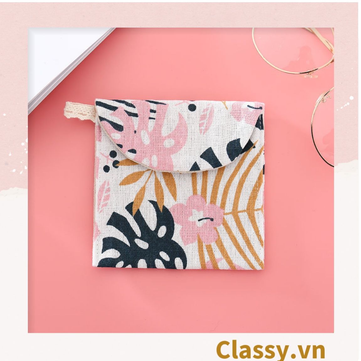 Túi vải cầm tay mini kích cỡ 13CM, nhiều màu nhiều họa tiết đựng phụ kiện PK1288