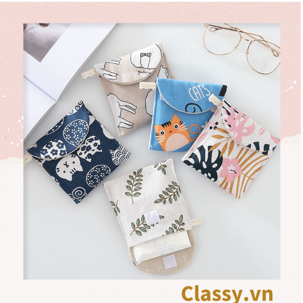 Túi vải cầm tay mini kích cỡ 13CM, nhiều màu nhiều họa tiết đựng phụ kiện PK1288