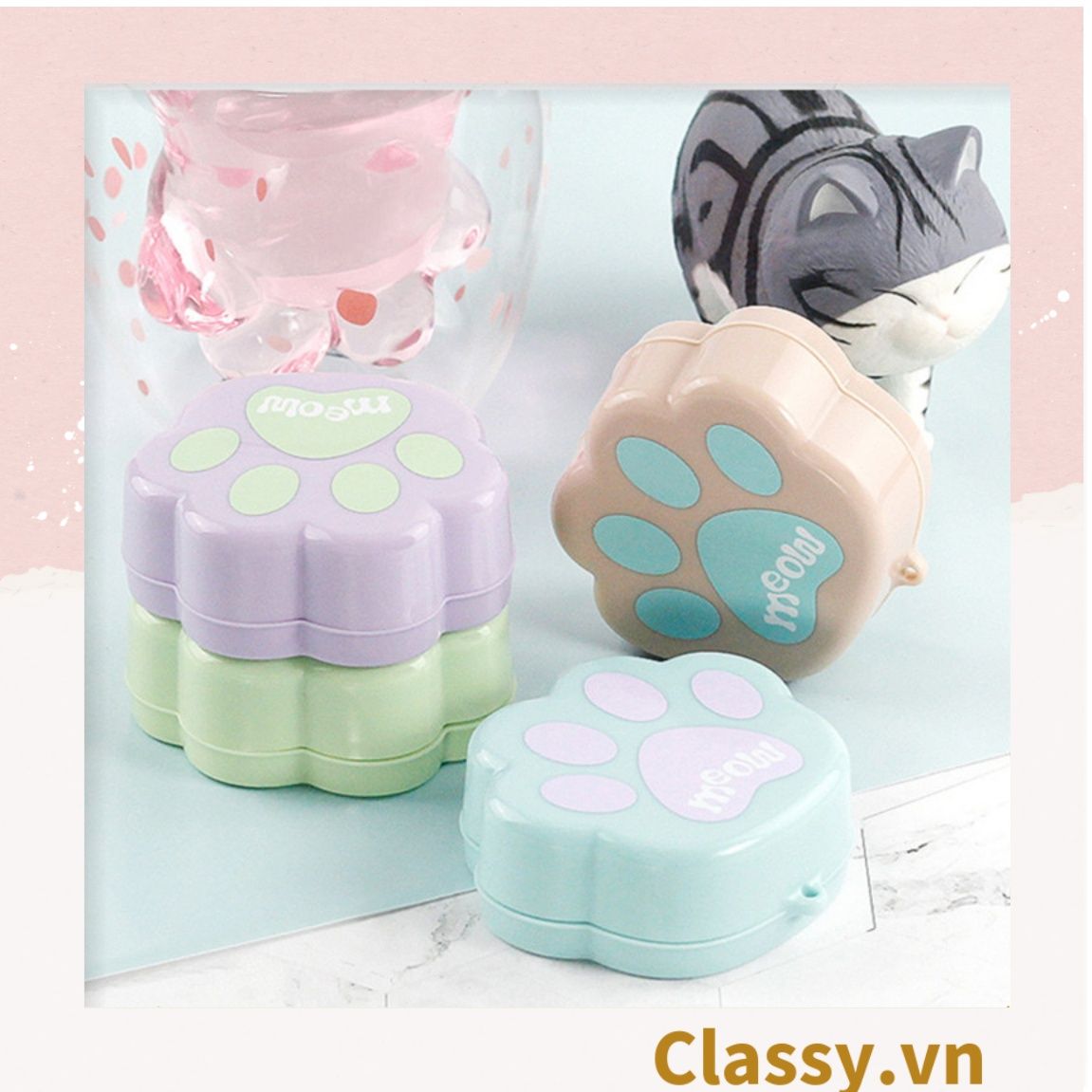 Ly nước gấp gọn nhiều màu hình chân mèo, tiện lợi mang theo khi du lịch, đi chơi, đi học PK1293