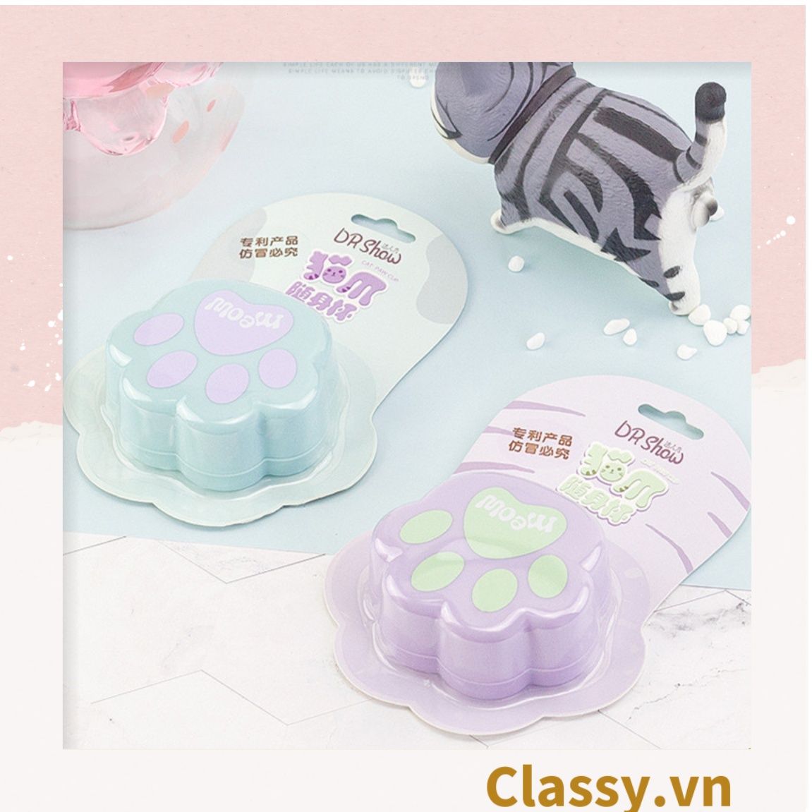 Ly nước gấp gọn nhiều màu hình chân mèo, tiện lợi mang theo khi du lịch, đi chơi, đi học PK1293