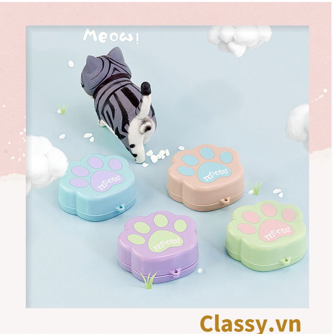 Ly nước gấp gọn nhiều màu hình chân mèo, tiện lợi mang theo khi du lịch, đi chơi, đi học PK1293