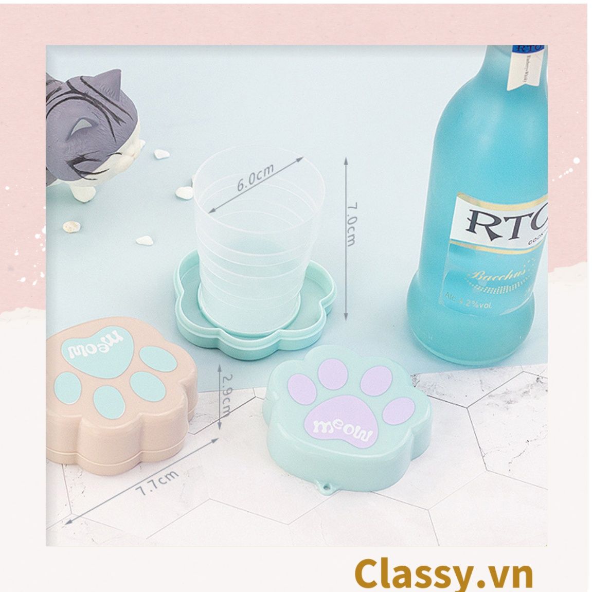 Ly nước gấp gọn nhiều màu hình chân mèo, tiện lợi mang theo khi du lịch, đi chơi, đi học PK1293