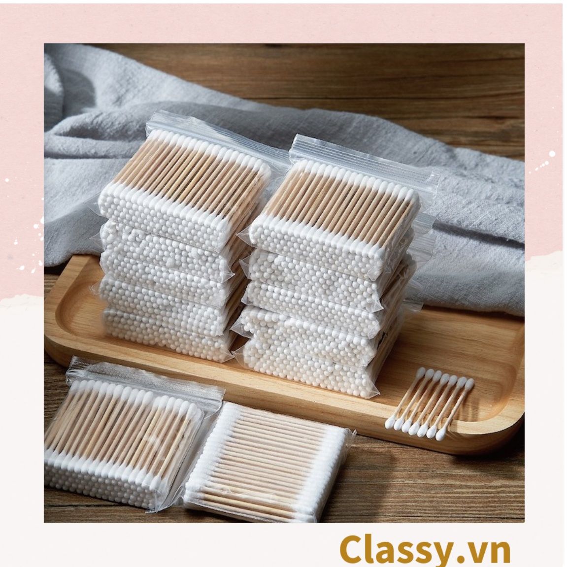 Túi 30 chiếc bông tăm thân gỗ, dùng ngoáy tay, trang điểm, vệ sinh cá nhân PK1294