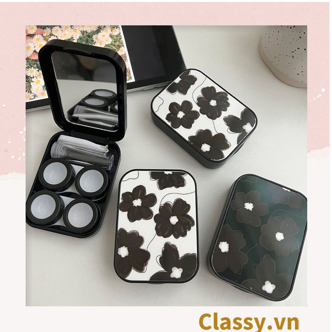 Hộp đựng kính áp tròng, 2 khay đựng lens phong cách vintage PK1302