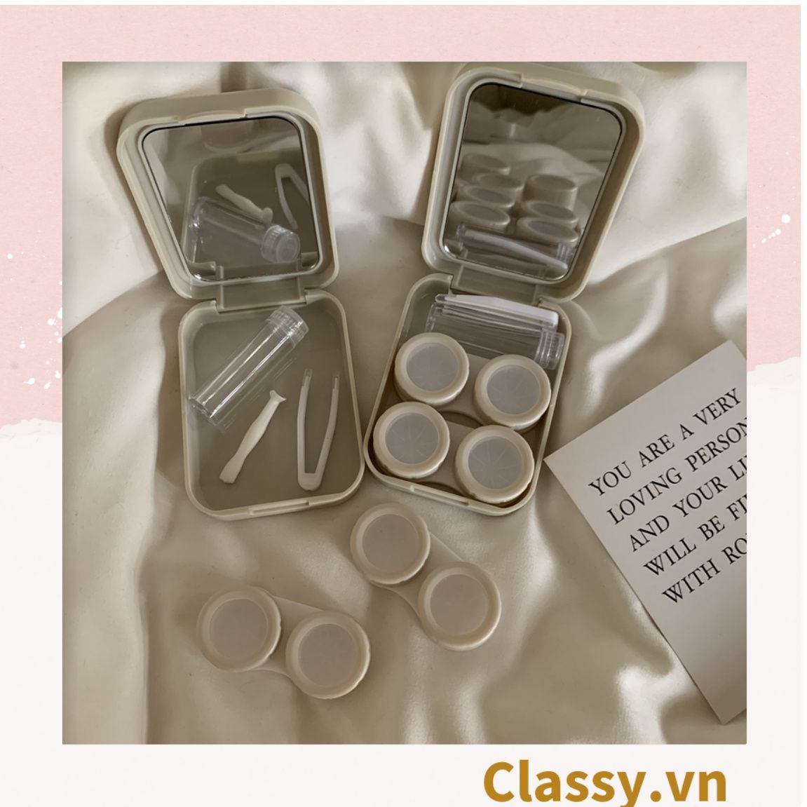 Hộp đựng kính áp tròng, 2 khay đựng lens phong cách vintage PK1302