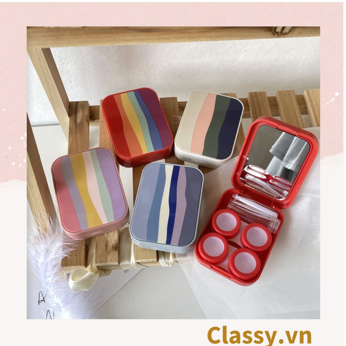 Hộp đựng kính áp tròng, 2 khay đựng lens phong cách vintage PK1302