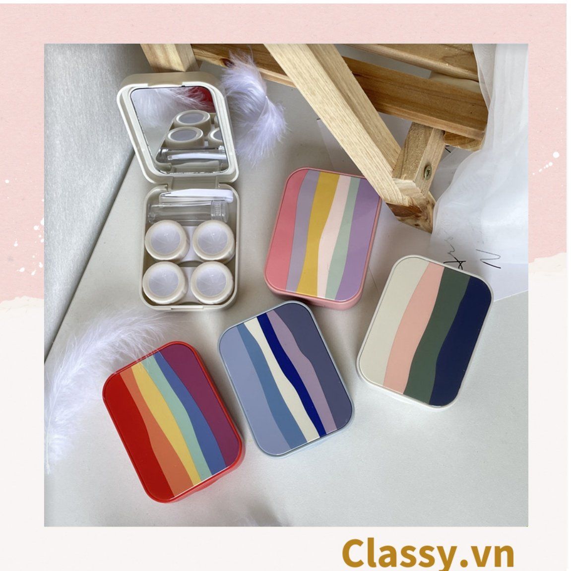 Hộp đựng kính áp tròng, 2 khay đựng lens phong cách vintage PK1302