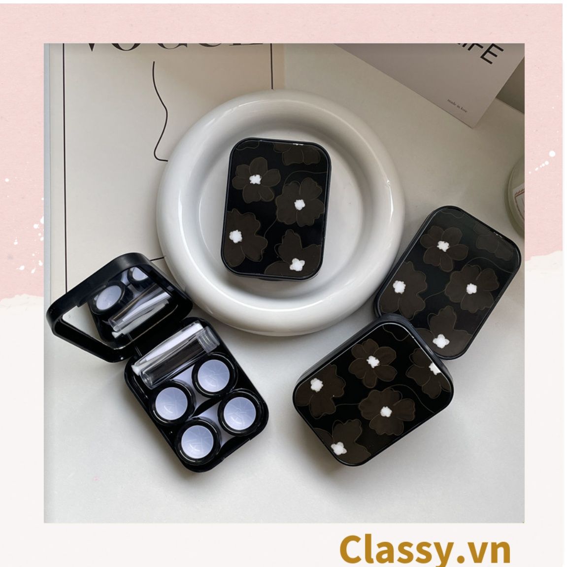 Hộp đựng kính áp tròng, 2 khay đựng lens phong cách vintage PK1302