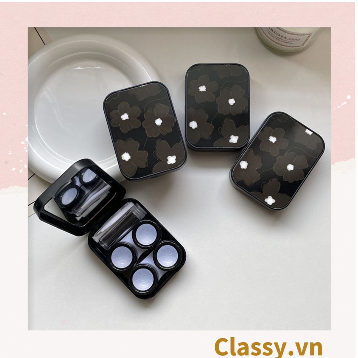 Hộp đựng kính áp tròng, 2 khay đựng lens phong cách vintage PK1302
