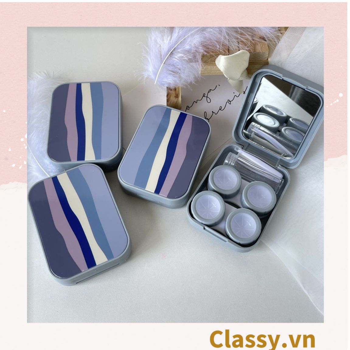 Hộp đựng kính áp tròng, 2 khay đựng lens phong cách vintage PK1302