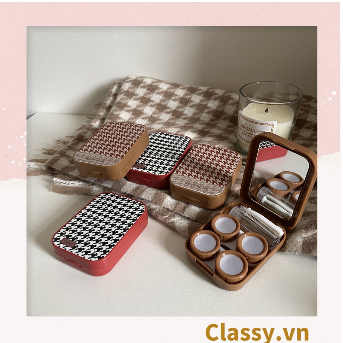 Hộp đựng kính áp tròng, 2 khay đựng lens phong cách vintage PK1302