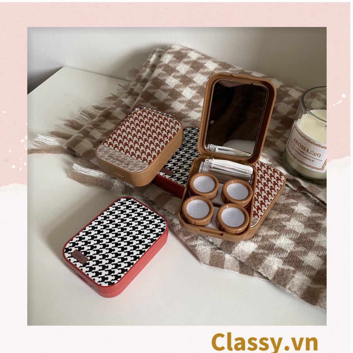 Hộp đựng kính áp tròng, 2 khay đựng lens phong cách vintage PK1302