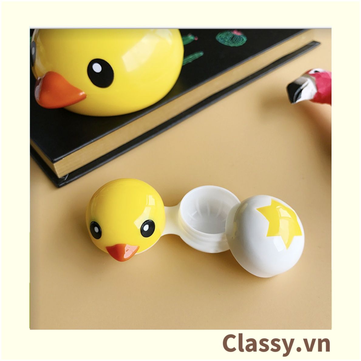 Khay đựng lens, kính áp tròng đẹp hình con vịt vàng có kèm theo gương soi tiện lợi PK1309