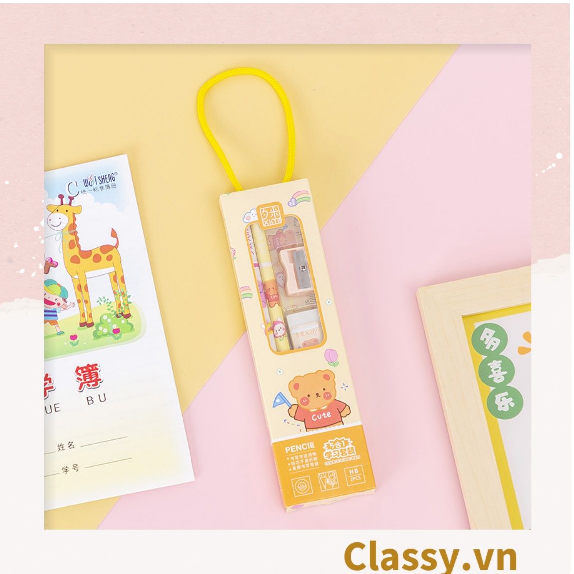 Bộ 5 dụng cụ học tập tiện lợi, quà tặng học sinh dễ thương nhiều màu lựa chọn PK1317