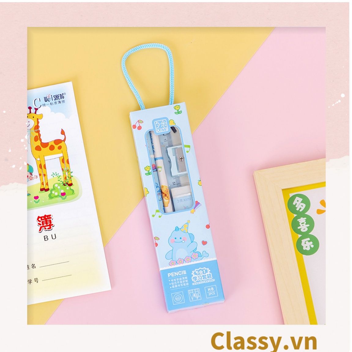 Bộ 5 dụng cụ học tập tiện lợi, quà tặng học sinh dễ thương nhiều màu lựa chọn PK1317
