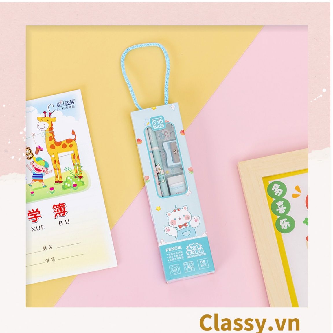 Bộ 5 dụng cụ học tập tiện lợi, quà tặng học sinh dễ thương nhiều màu lựa chọn PK1317