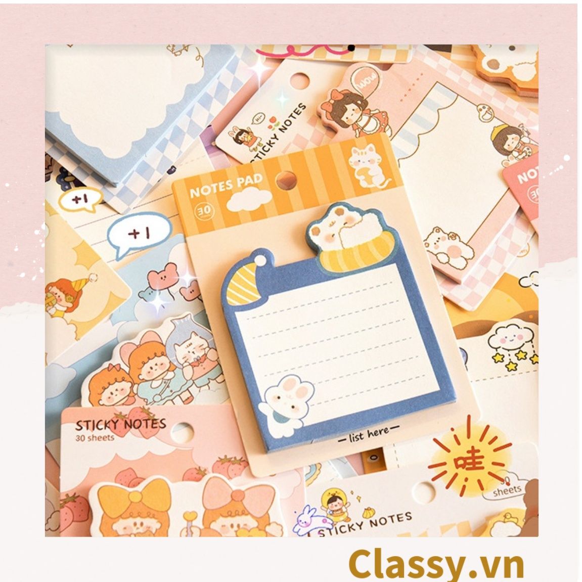 Giấy note dễ thương, giấy ghi chú họa tiết họa hình ngộ nghĩnh PK1318