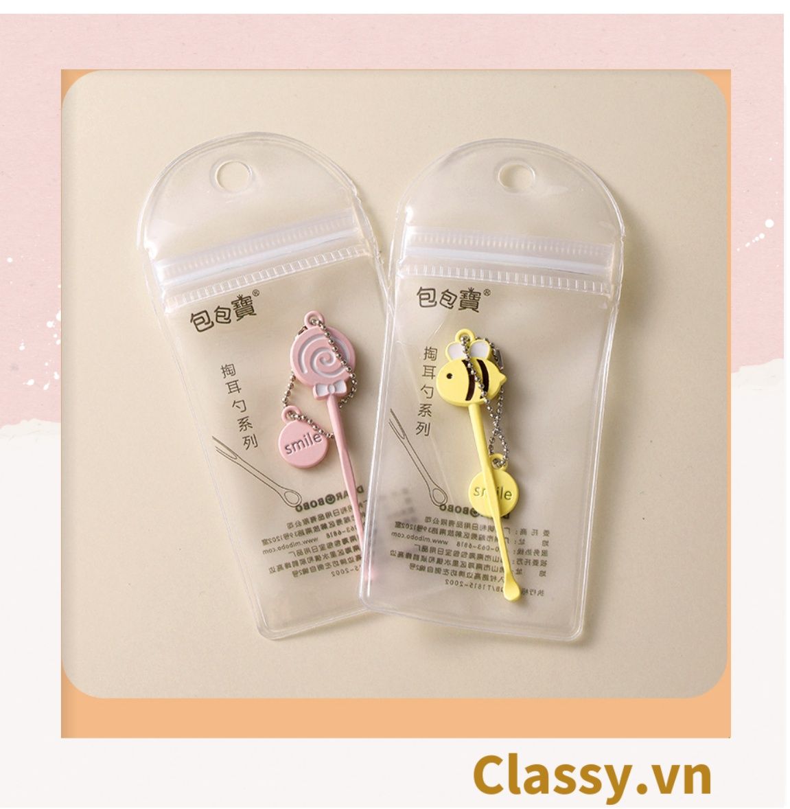 Cây ngoáy tai mini, đính kèm móc khóa con vật cute ngộ nghĩnh PK1322