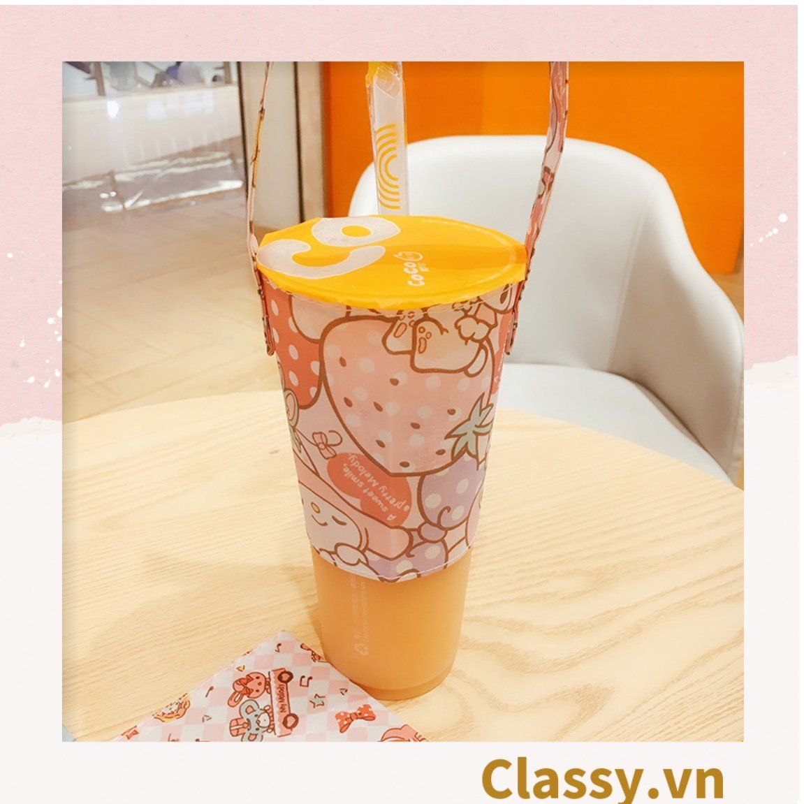 Classy Cup Holder vải bọc ly cốc vải canvas đựng ly giữ nhiệt, bình nước có quai xách nhiều họa tiết ngộ nghĩnh PK1324
